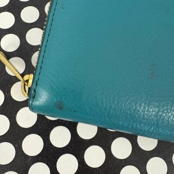 Fossil Teal Blue Green Zip Around Leather Wallet 8" x 4.5" - Picture 4 of 5